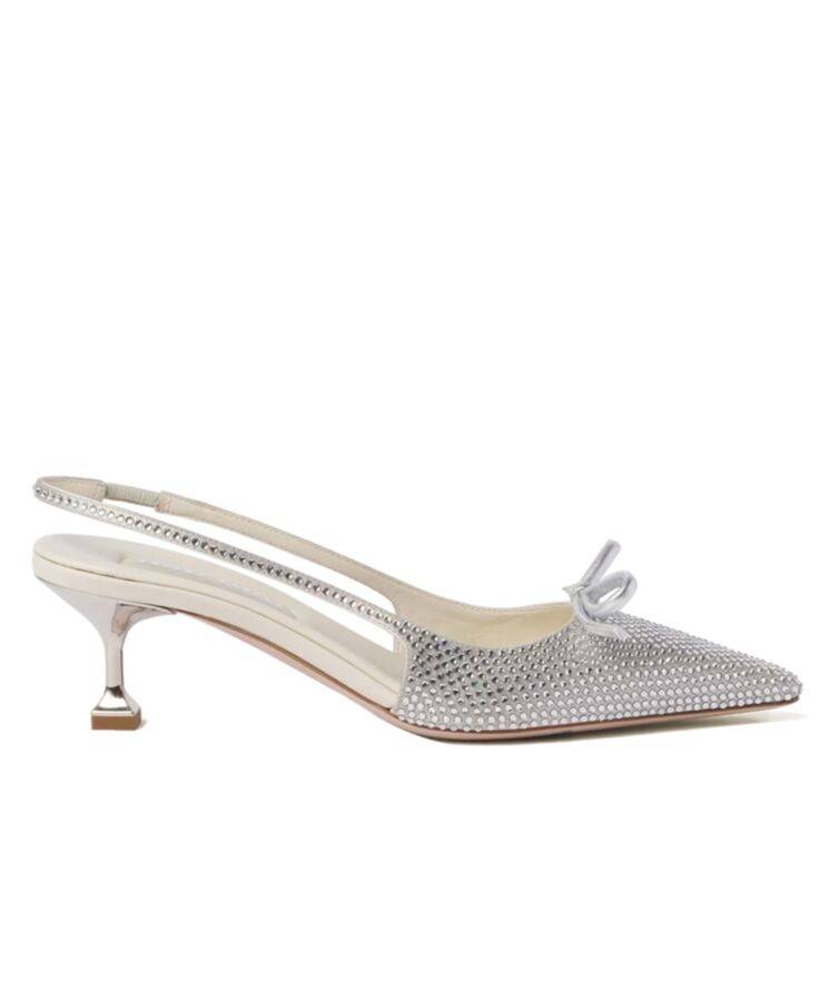 Silver slingback pump sample